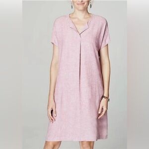 PureJill J. Jill Chambray Purple Split Neck Shift Dress Small Petite Linen Blend